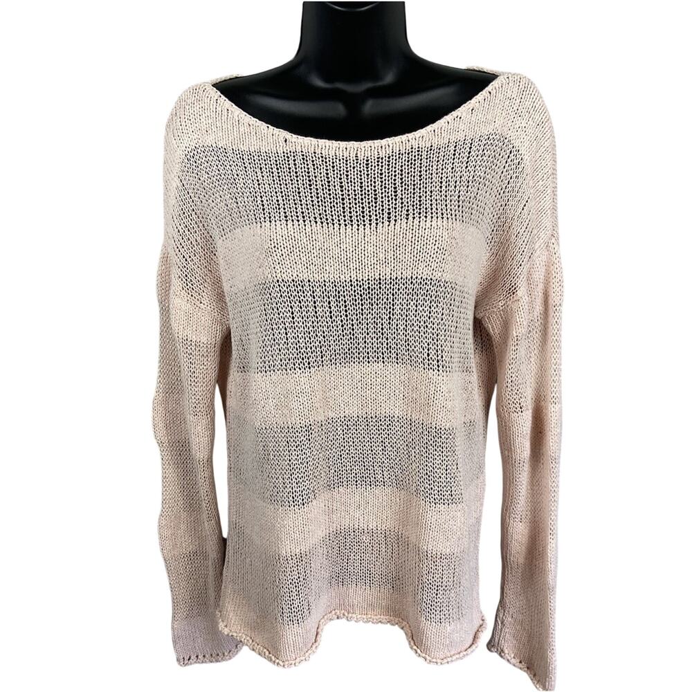 Sundance Open Knit Sweater Women’s Pink Subtle Striped Coastal Beachy Cover Up M